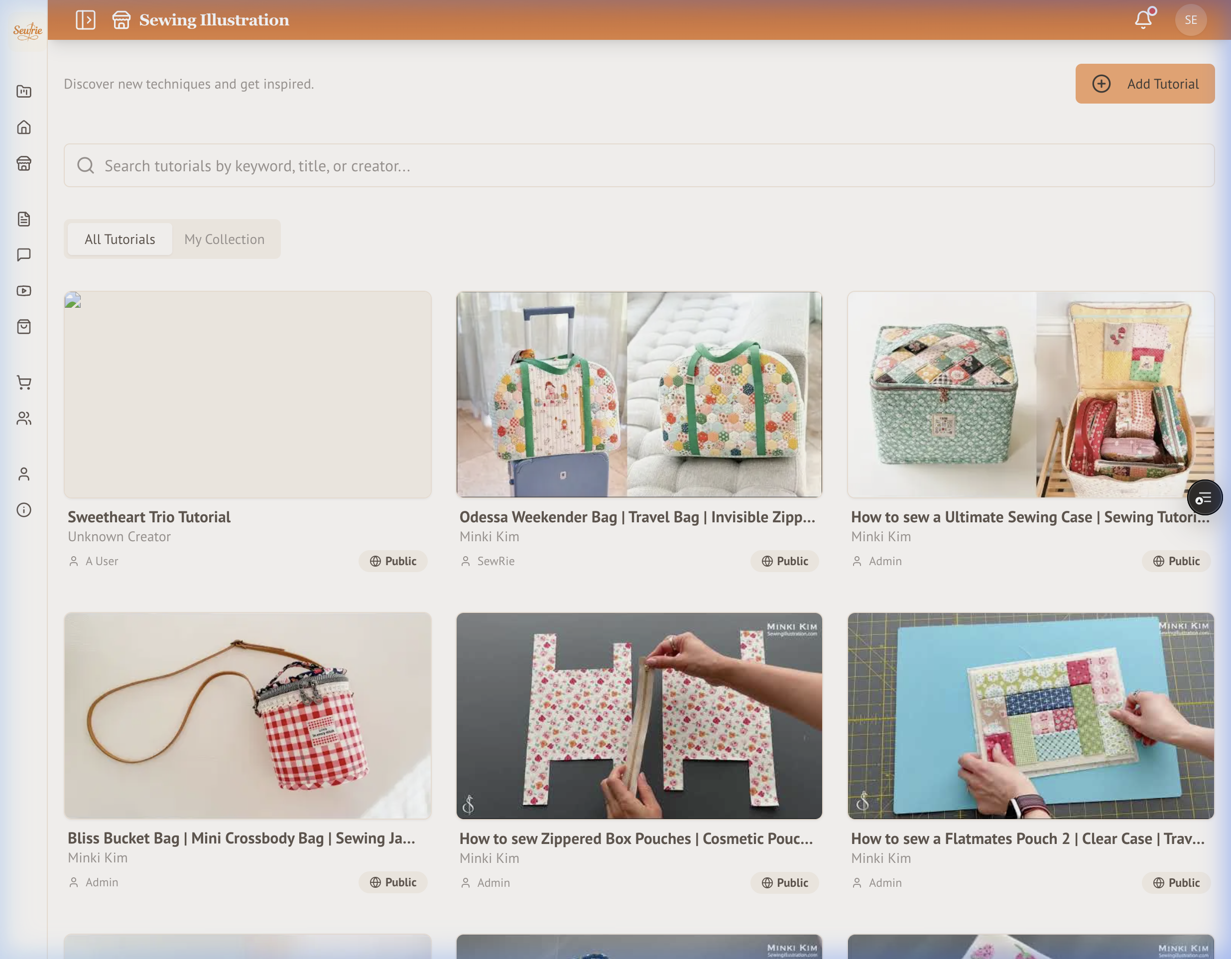 SewRie Tutorials — curated sewing video tutorials with search